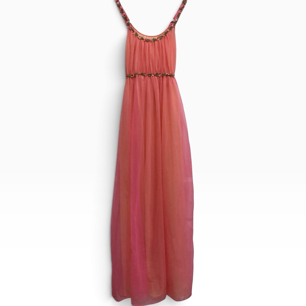 Aristocraft by Superior Vintage 70s Sheer Floral Maxi Nightgown Dress Rare M